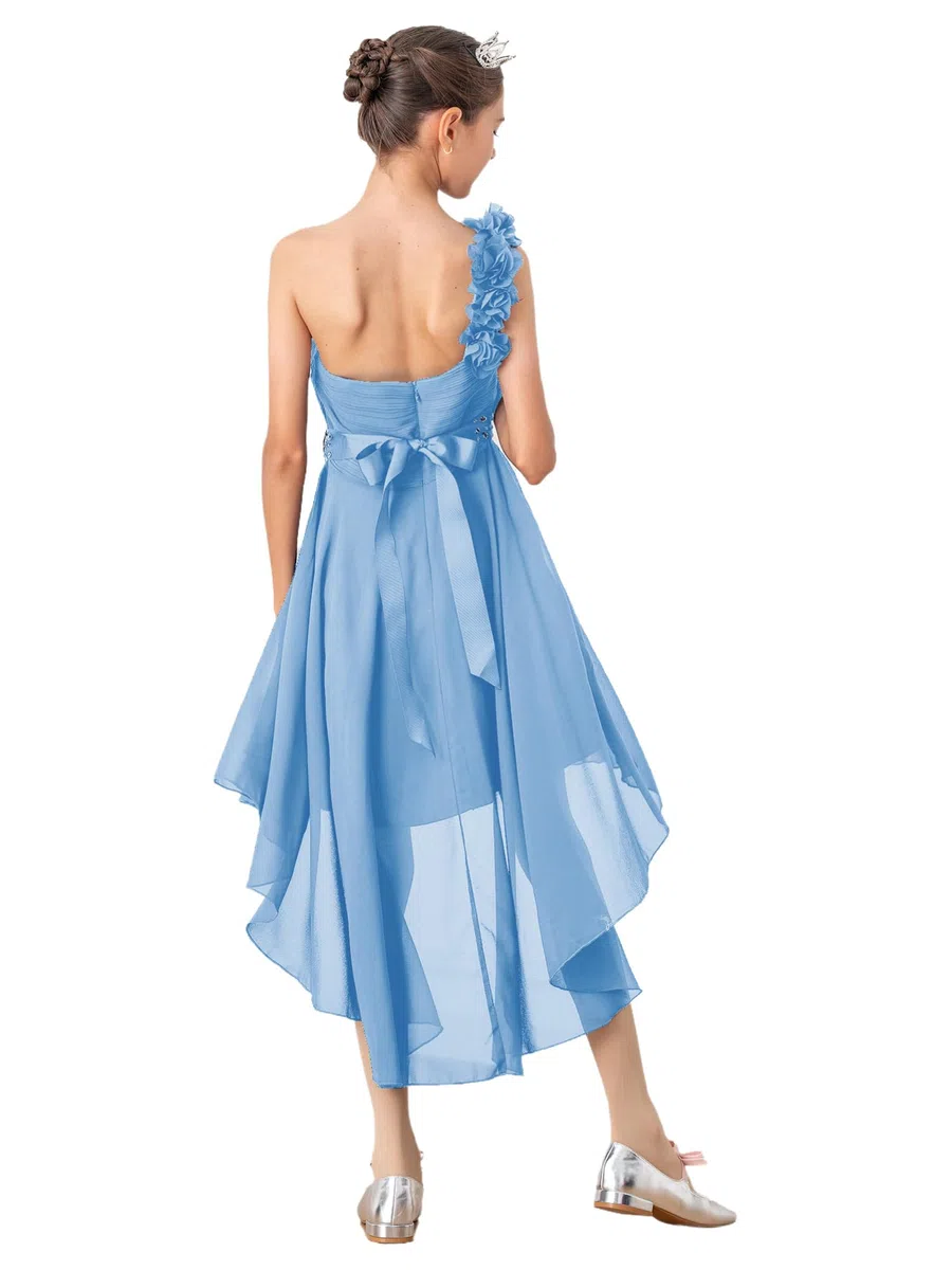 Alvivi Vestito da Festa Ragazza Chiffon Monospalla Bambina Abito da Damigella d'Onore Cerimonia Vestito di Comunione Compleanno Sposa