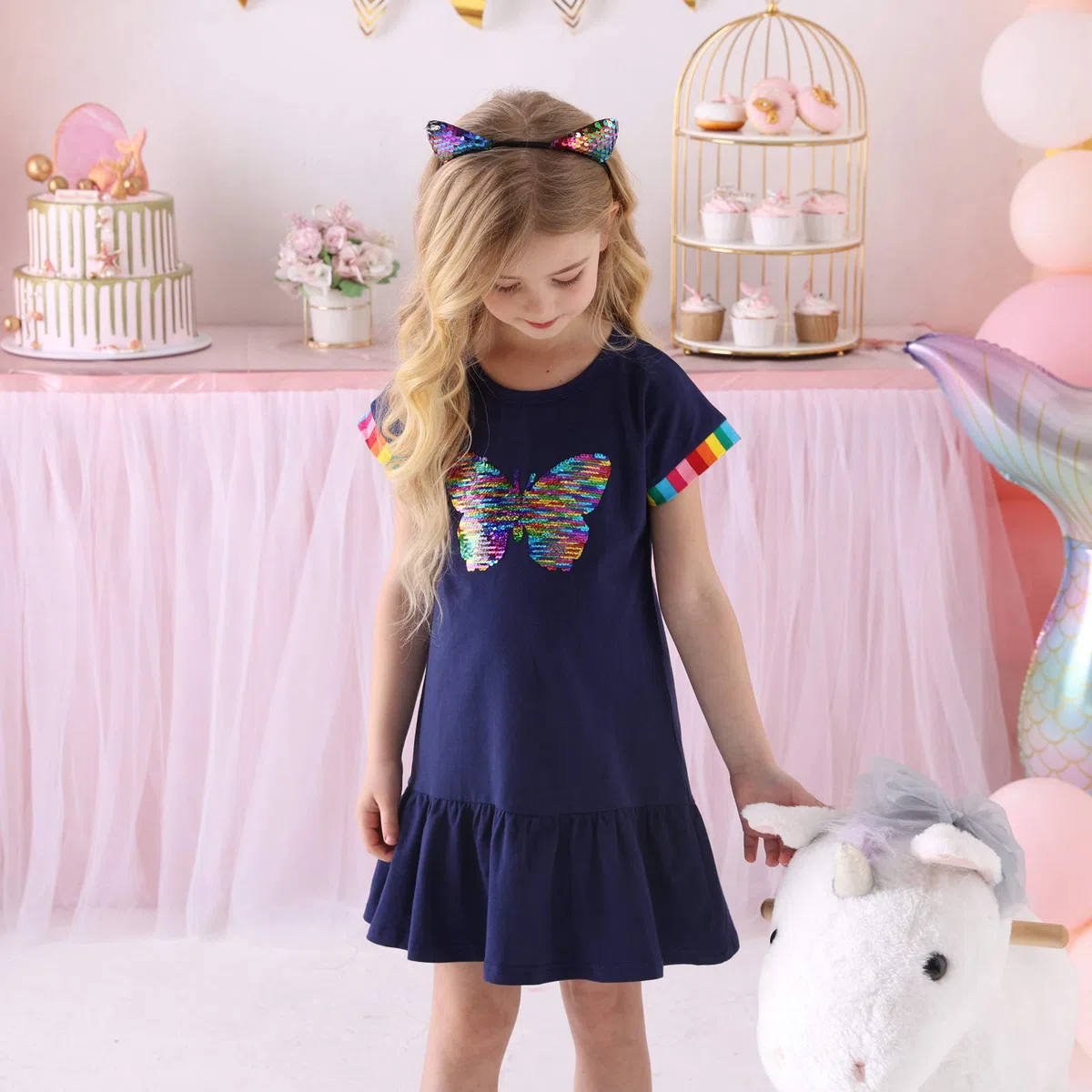 VIKITA Vestito Ricamo Floreale Manica Lunga Casuale Cotone Bambina