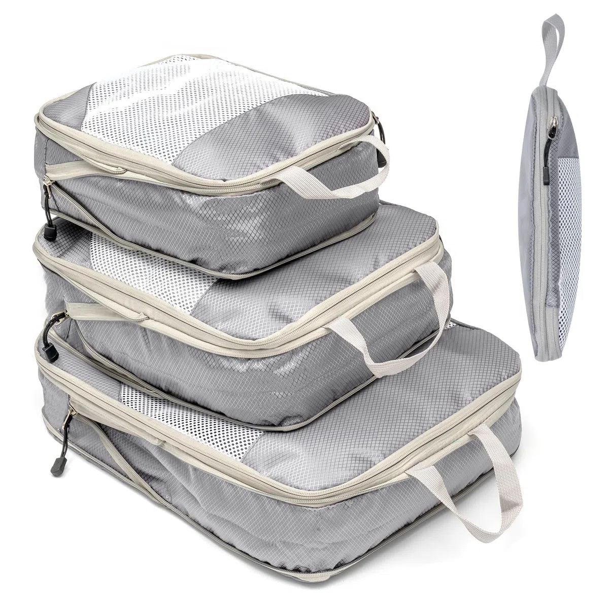 Organizer per valigie imballaggio a compressione Organizzatori di valigie da viaggio espandibili, Grigio 3 pezzi