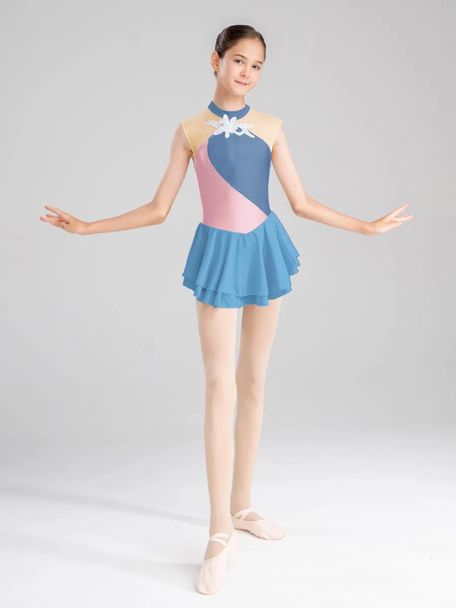 Agoky Vestito da Danza Classica Bambina Strass Abito da Pattinaggio Artistico Leotards Costume da Danza Classica Stage Performance Dancewear
