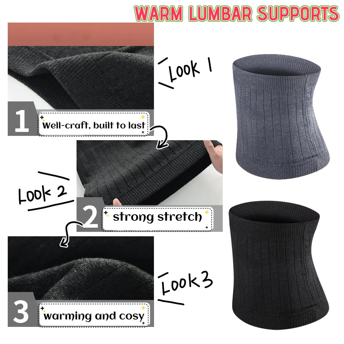 Zouwel Cintura in vita calda per la pancia, in cashmere, per reni, supporto lombare, addominale, stomaco, reni, fascia riscaldante per la vita lavorata a maglia, termica, per le donne da indossare