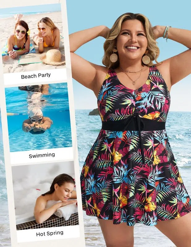 Hanna Nikole Tankini Set da Donna Taglie Grandi con Stampa Floreale Costume da Bagno Due Pezzi Snellente con Boxer con Coulisse Regolabile sul Petto E Spalline