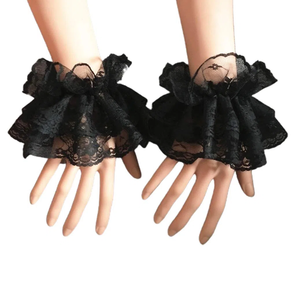 Oilmal Maniche finte, da donna, con maniche finte, polsini da polso, con volant floreale, in pizzo, elastico, Steampunk, , festa di nozze, abbigliamento da ballo