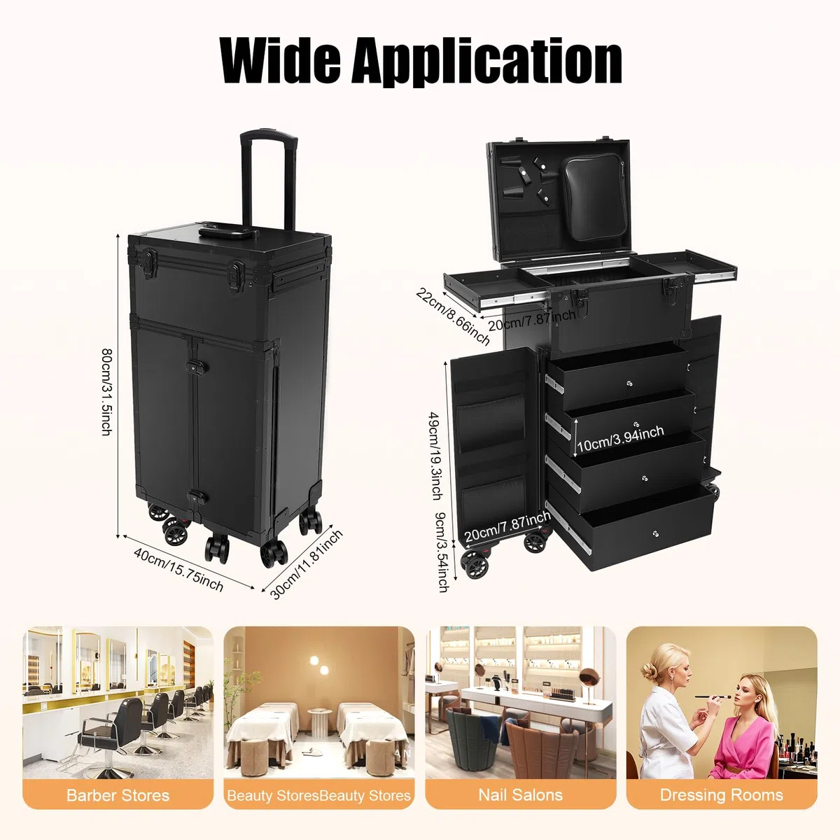 Valigetta cosmetica | Valigetta per trucchi | Valigetta professionale con ruote | Alluminio & ABS | Manico regolabile in altezza | 4 cassetti + scomparti | Portatile fino a 30 kg | Per truccatori e