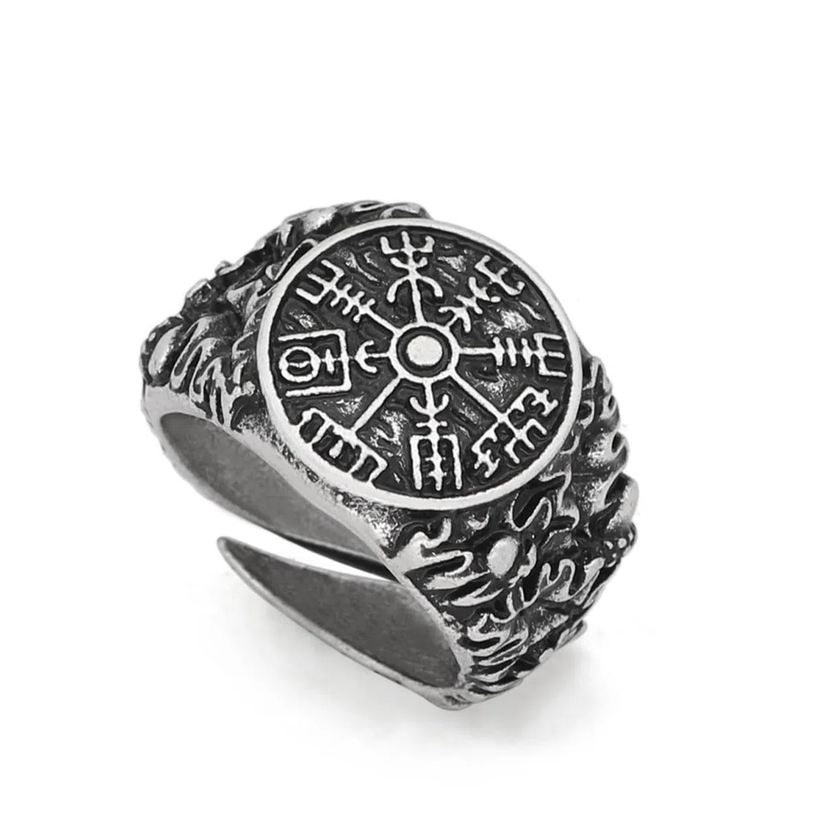 Anello Viking da uomo con apertura regolabile, motivo bussola, incisione con testo, gioielli retrò punk hip hop gotici unisex vintage, regalo di compleanno/Natale per uomini e ragazzi