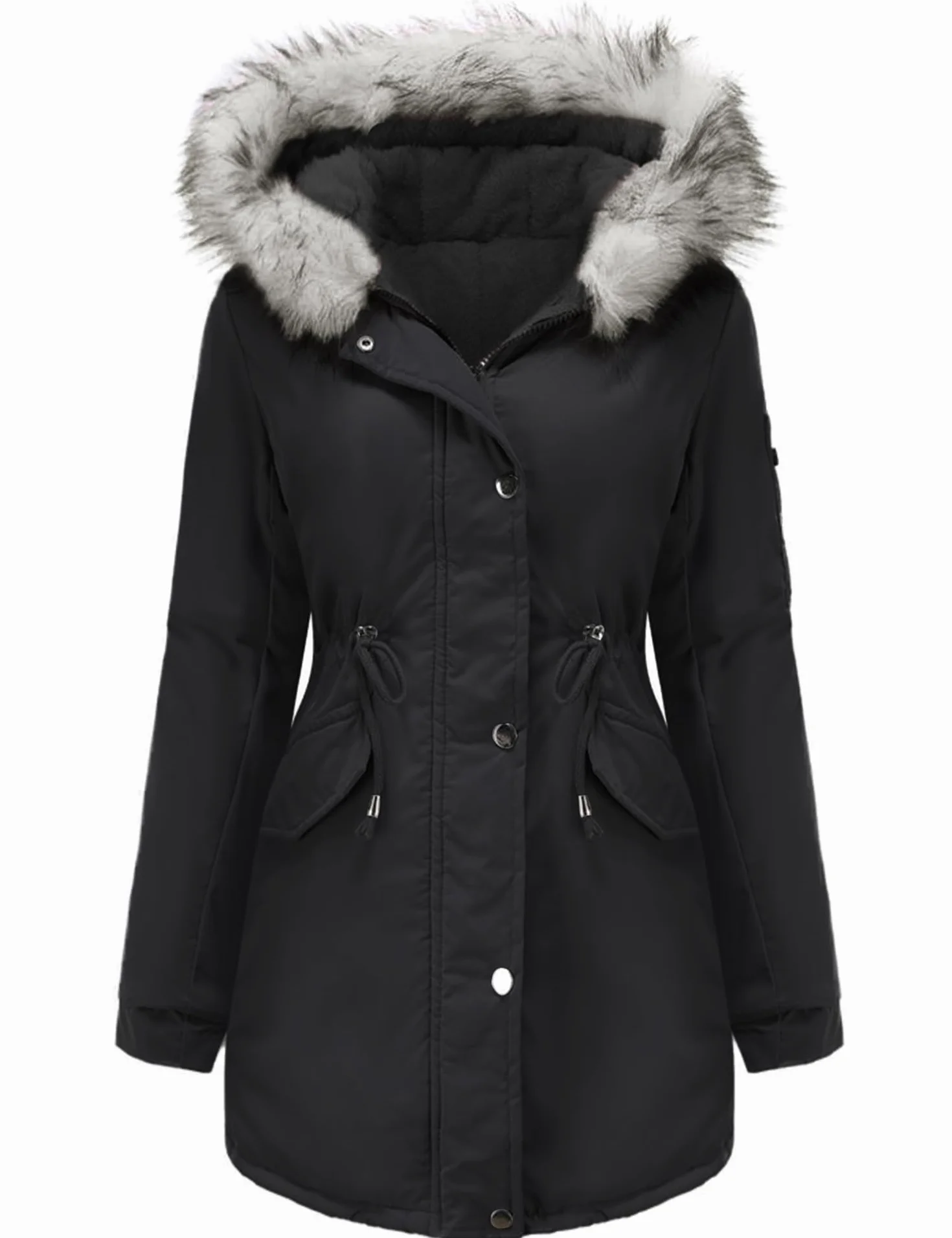 Vancavoo Giubbotto Donna Invernale Giacca con Cappuccio Cappotto Parka Cappotti Media Lugghezza Ispessito Caldo Felpa con Cappuccio in Pelliccia Sintetica Outdoor