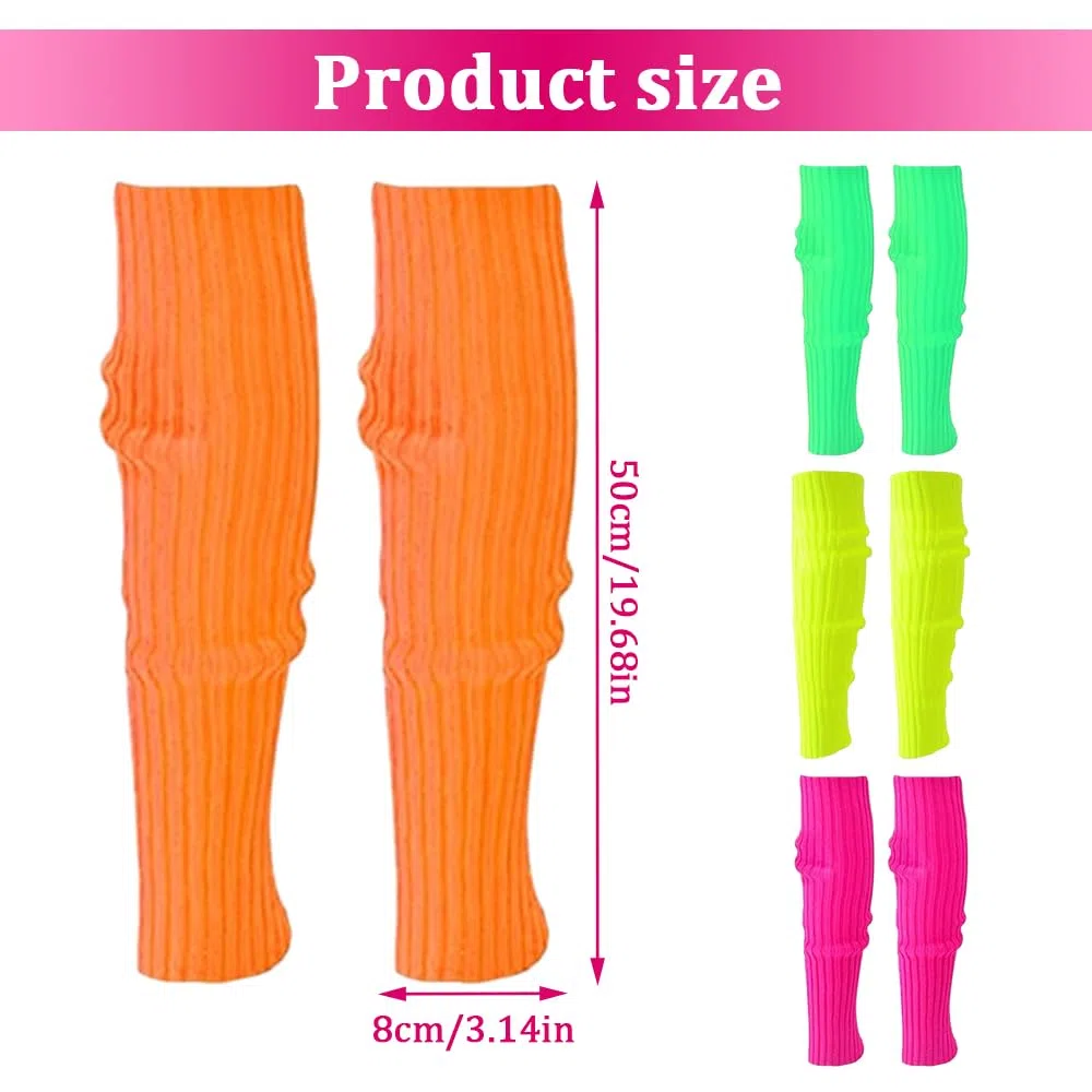 Scaldamuscoli in Maglia, 4 paia Scaldamuscoli Lunghi Set Donne 80 anni '90 al Neon Calze Calzini Inverno Scaldamuscoli per gambe per Feste a Tema a Tema Anni '80 Carnevali Discoteca