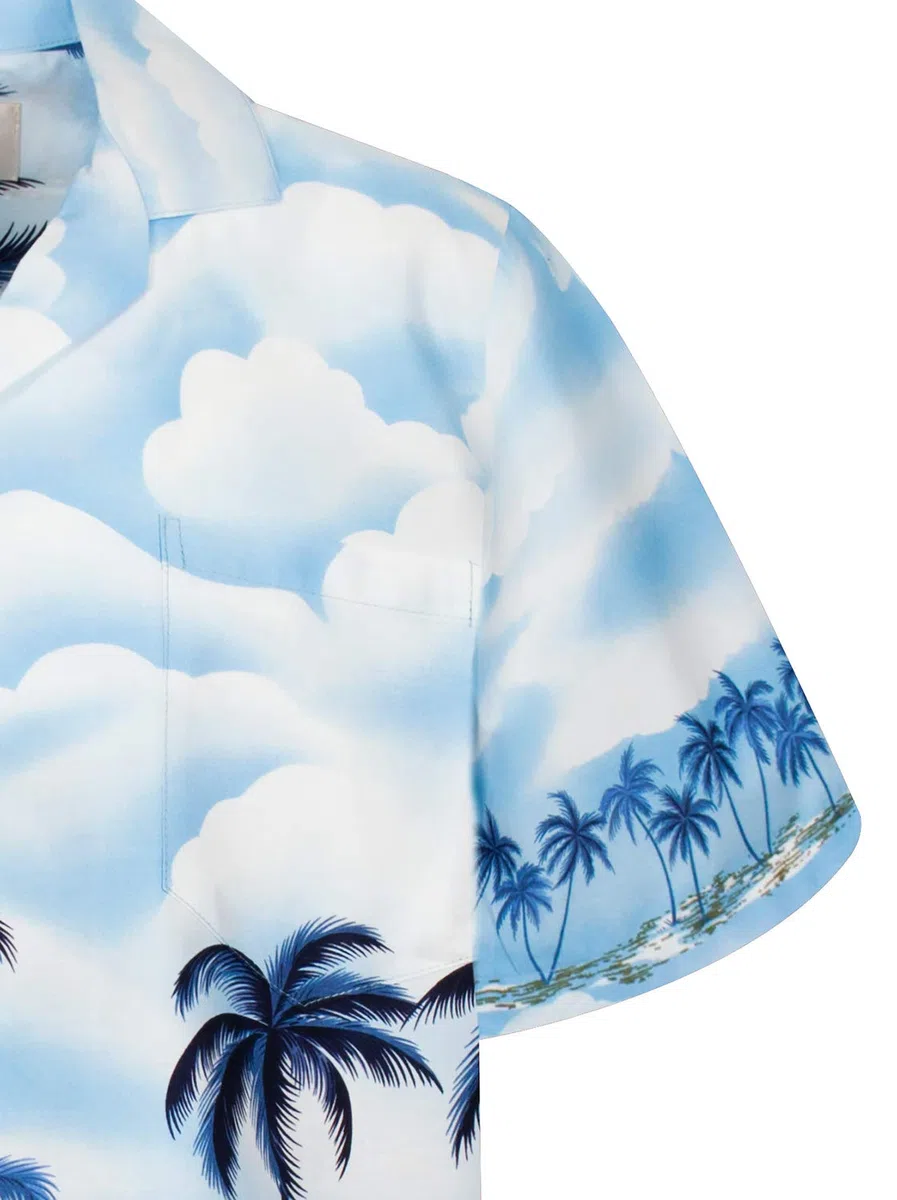 KY‘s | Original Camicia Hawaiana | Signori | S - 6XL | Maniche Corte | Tasca Frontale | Hawaii Stampa | Palme | Spiaggia | Blu