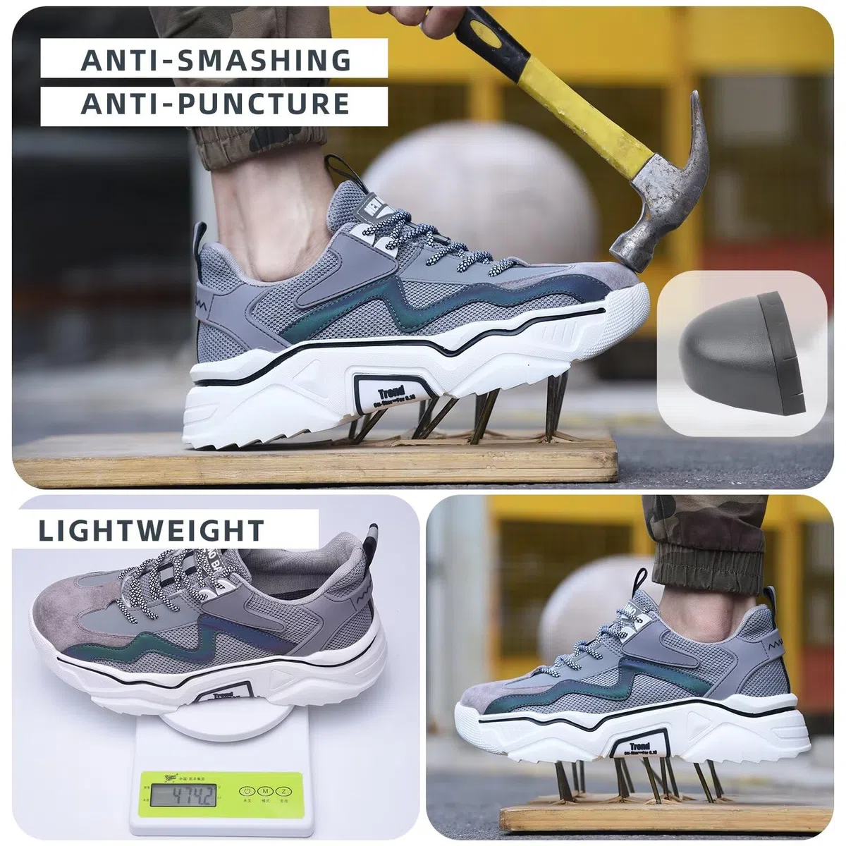 Scarpe Antinfortunistiche Donna Leggere Estive,Comode Scarpe da Lavoro Uomo Antiscivolo Bianche Cucina Traspiranti Punta in Acciaio Scarpe