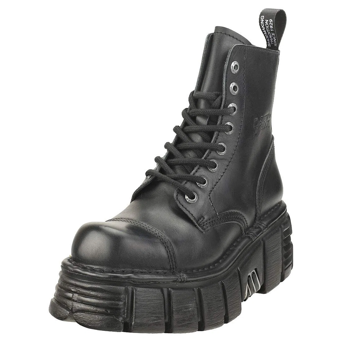 New Rock Stivali Gotici Unisex M-NEWMILI083-S39 Pelle Nera con Tacco 7cm e Plateau 4cm – Stivaletti Punk Rock Stile Militare Collezione Metallic