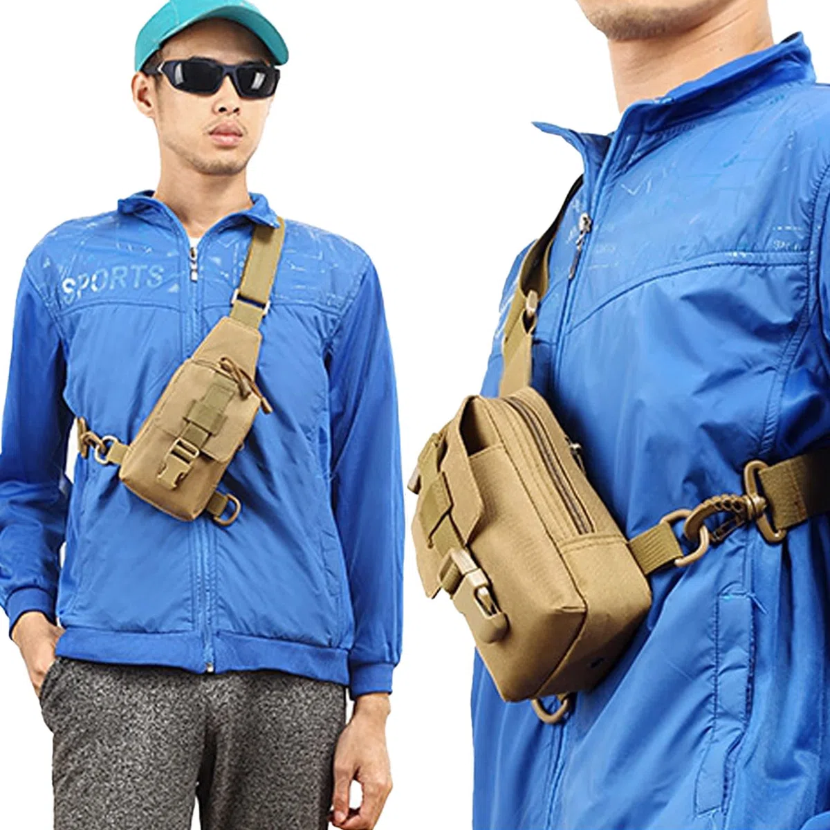 Zaino Monospalla Mini Tattico Uomo Donna Militare Borsa Petto Piccola Nylon Impermeabile 800D Borsa a Tracolla per Campeggio Escursionismo Trekking Ciclismo Viaggio - Mimetica CP