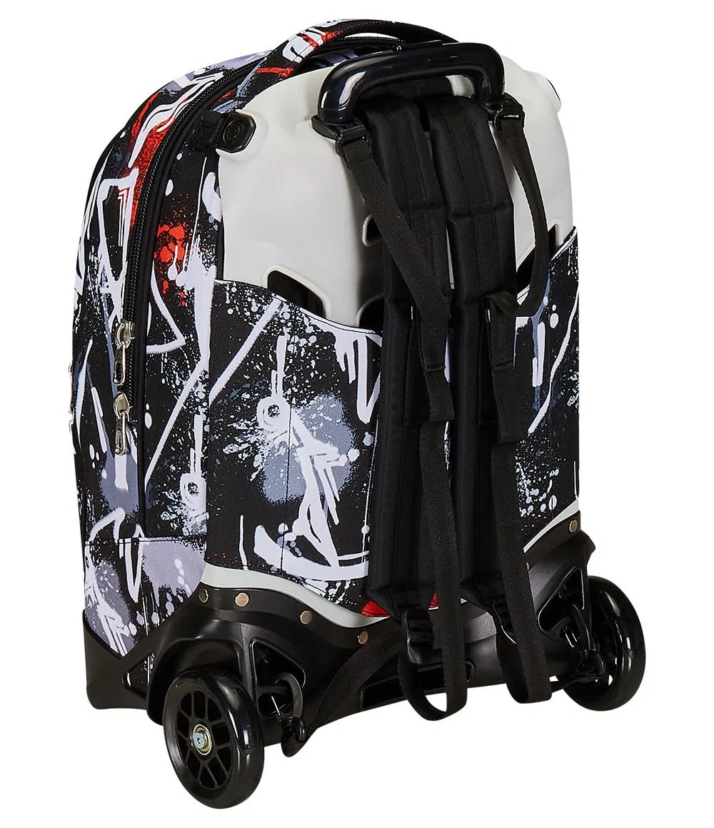 Seven Trolley New Tech, 2 Ruote, Spray Me, Nero, 3 in 1, Triplo Uso, Zaino con carrello sganciabile, Zaino Scuola Viaggio, Bambino Ragazzo.