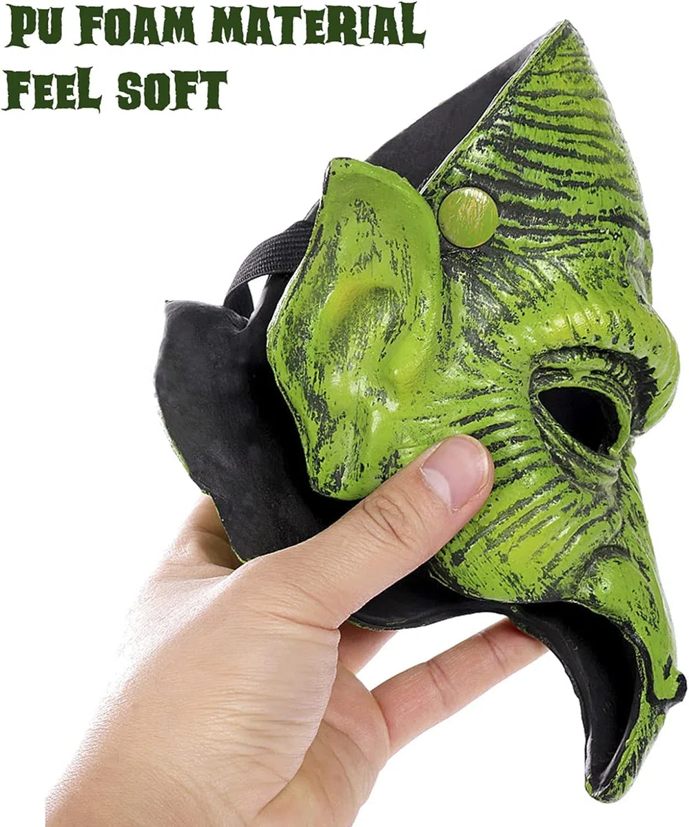 Maschera da goblin verde da strega e goblin, in schiuma di poliuretano, per donne e ragazze, per Halloween, cosplay, carnevale e feste