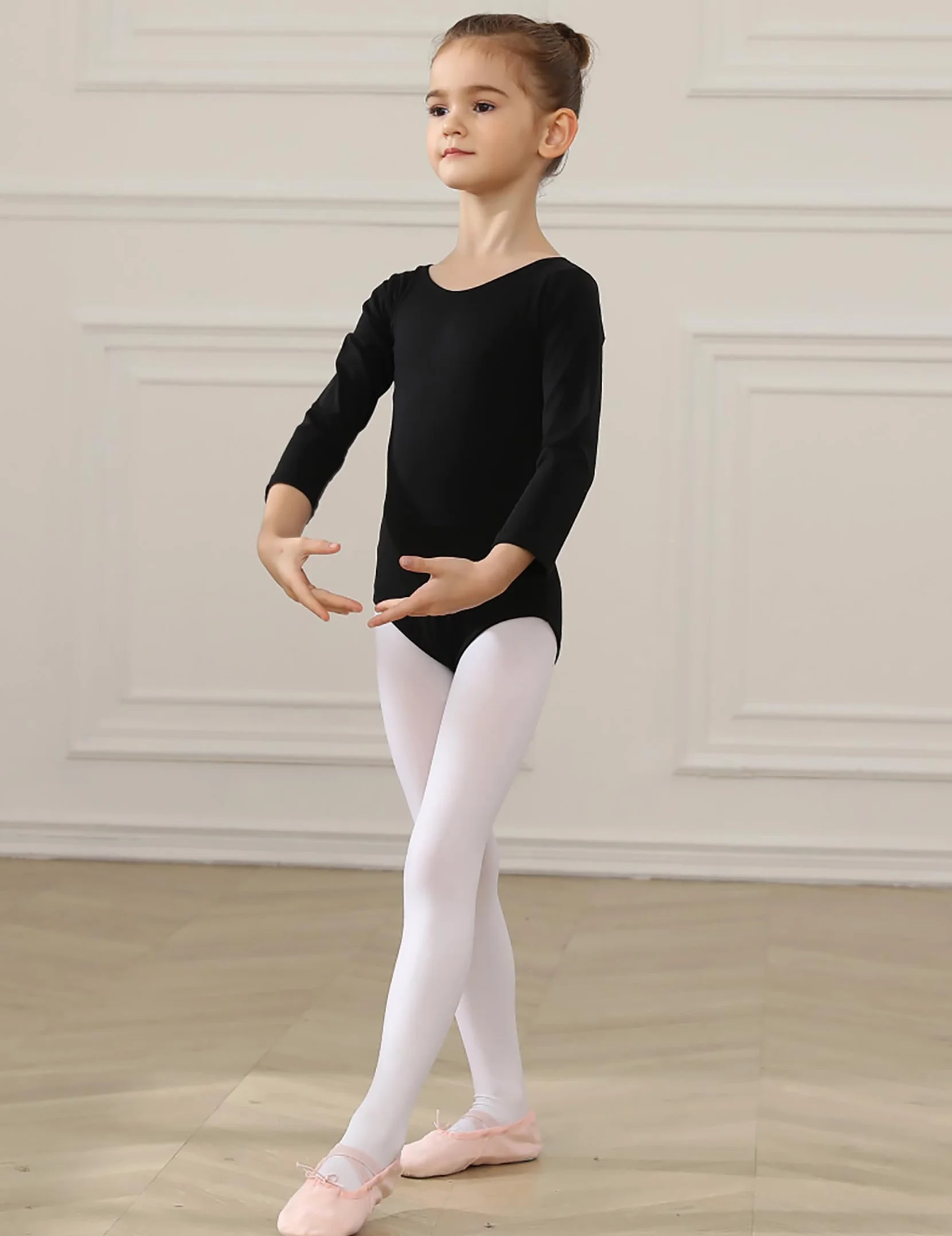 HIPPOSEUS Ragazze Body da Danza con Maniche Lunghe Classico Body Ginnastica Bambina Ballet Leotards,AM0019