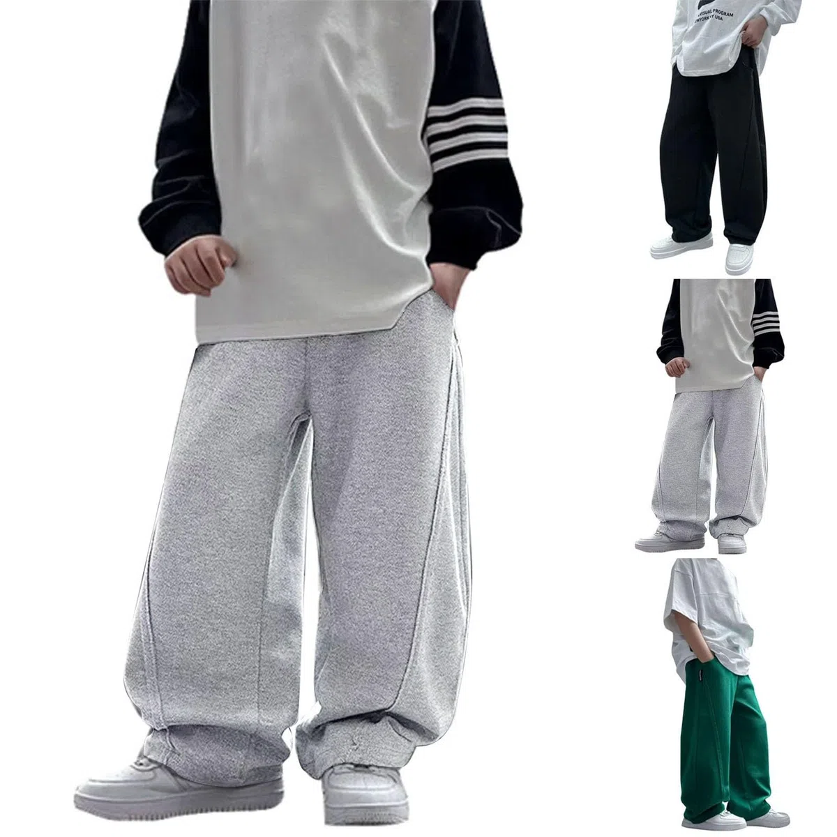 Generico Pantaloni da Ragazzo Baggy Streetwear per Ragazzo Tinta Unita con Cintura Elastica in Vita Pantaloni Sportivi Invernali con Tasca Casual per Danza Slim Fit Large Taglie 8-15 Anni