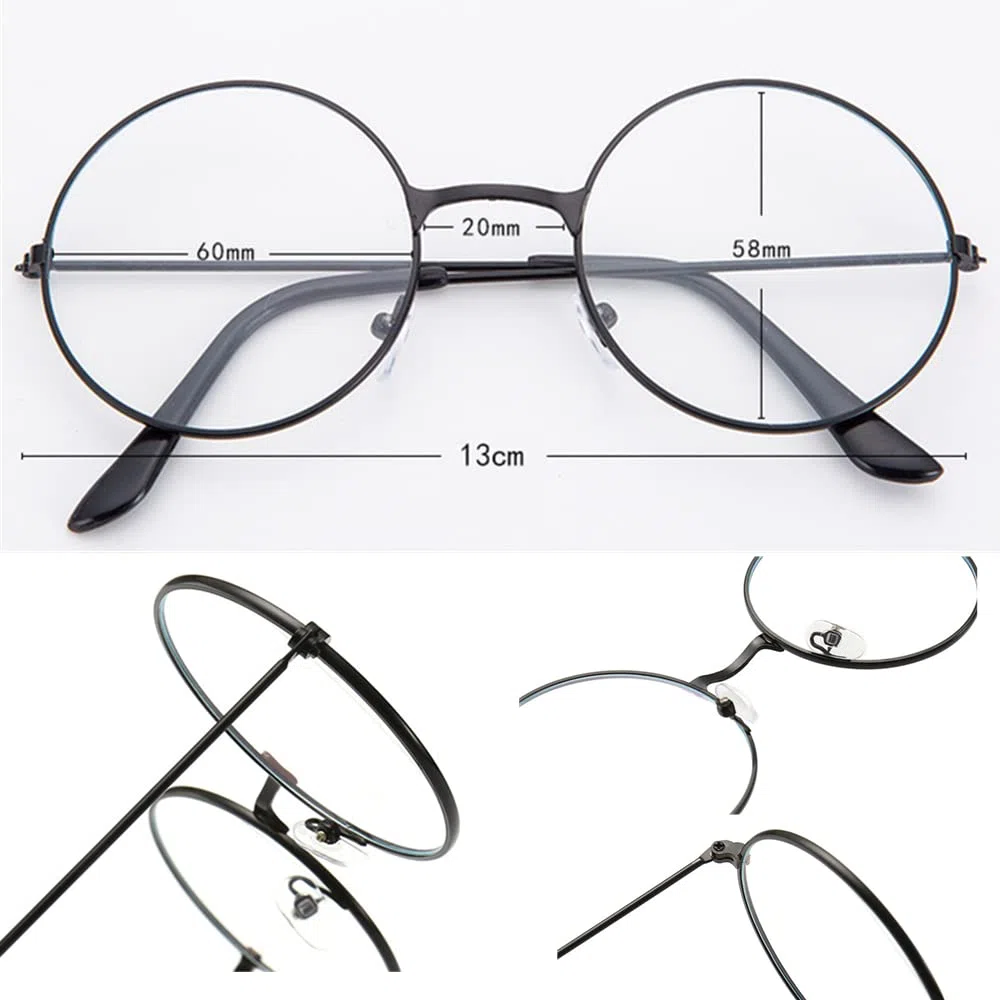 3 Paia di Rotondi Occhiali in Metallo, Occhiali con Lenti Trasparenti,Ultrasottile Decorativo Occhiali da Vista Retro Eyewear per Unisex