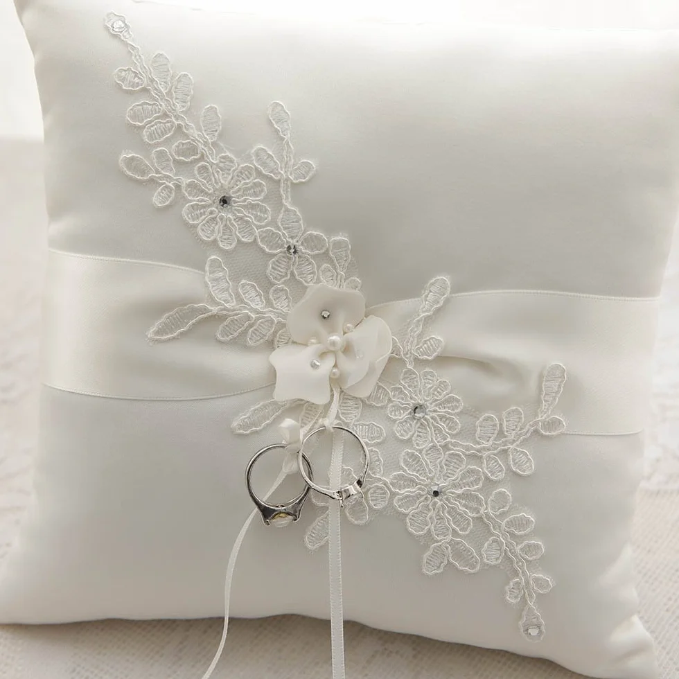Awtlife Flower Wedding Ring Pillow Avorio Portacuscino per matrimonio in spiaggia 21 cm