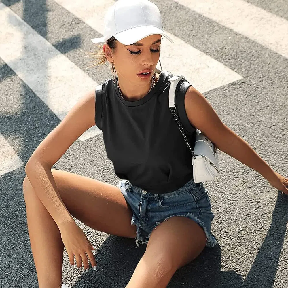 Donna Sportive Canotta Tank Top Scollo Tondo Crop Top Estive Magliette Sportivi Senza Maniche T-Shirt Elegante Blusa Camicetta Canottiera Running per Yoga Palestra Pilate