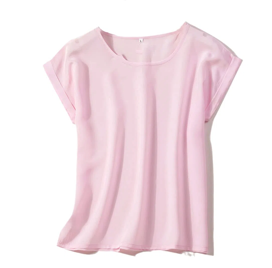 100% pura seta di gelso girocollo Top camicetta camicia manica corta Plus Size
