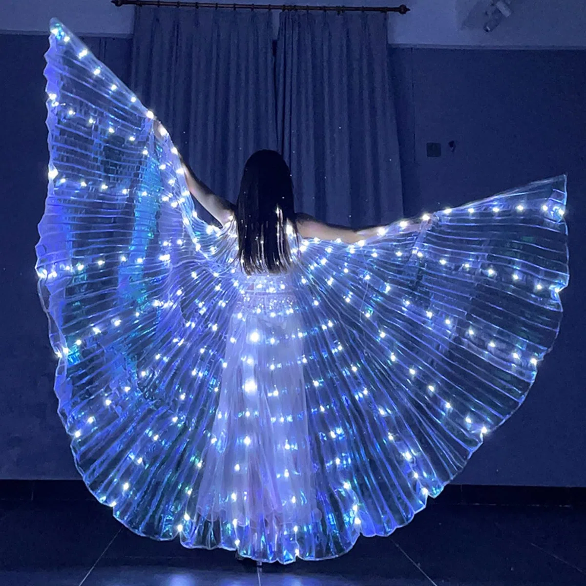 Ali a LED, luci a LED per danza del ventre, ali colorate a LED a forma di farfalla con bastoncini telescopici, per travestimenti, abbigliamento per carnevale, palcoscenico, Halloween, Natale (adulti,