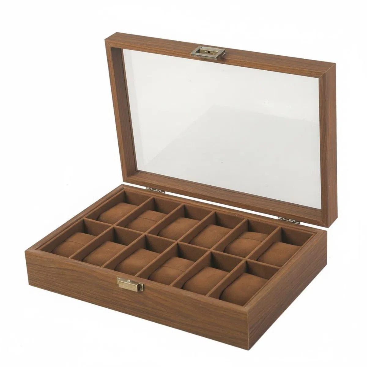 Scatola Porta Orologi con Coperchio in Vetro Trasparente Scatola Portaorologi con Chiusura Imbottito Organizzatore per Amanti Dei Gioielli, Negozi, 12 Posti, Versione Standard