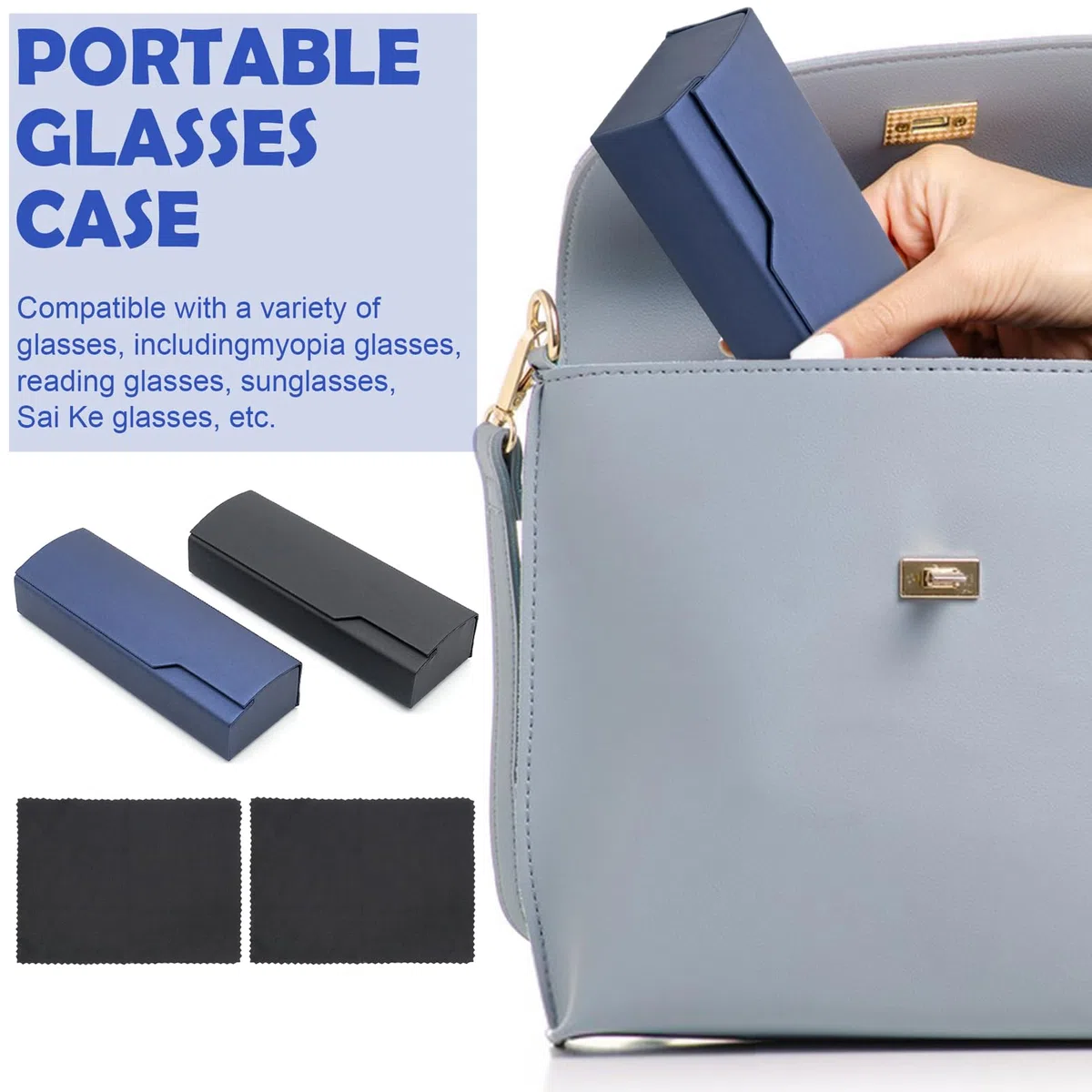 2 Pezzi Custodia Occhiali, Portaocchiali Astuccio Rigido per Uomini e Donne, Custodia per Occhiali Leggera, Portaocchiali da Sole, Nero, Blu