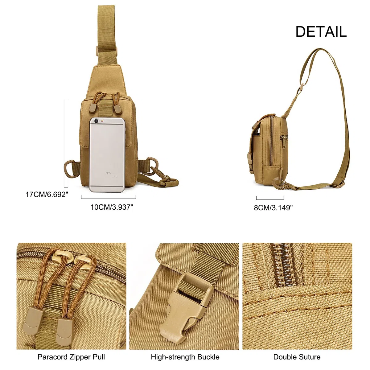 Zaino Monospalla Mini Tattico Uomo Donna Militare Borsa Petto Piccola Nylon Impermeabile 800D Borsa a Tracolla per Campeggio Escursionismo Trekking Ciclismo Viaggio - Mimetica CP
