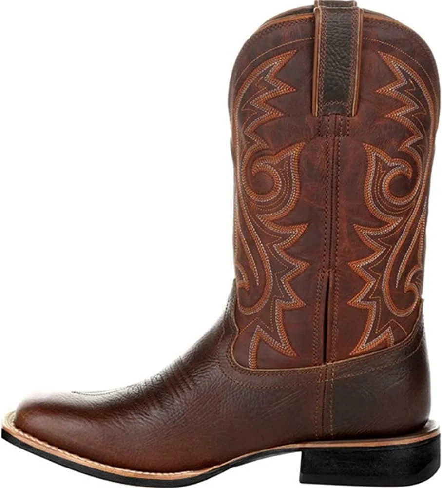 Stivali da cowboy da uomo larghi classici vintage a metà polpaccio stivali occidentali con ricamo a punta tacco a blocchi stivali lunghi
