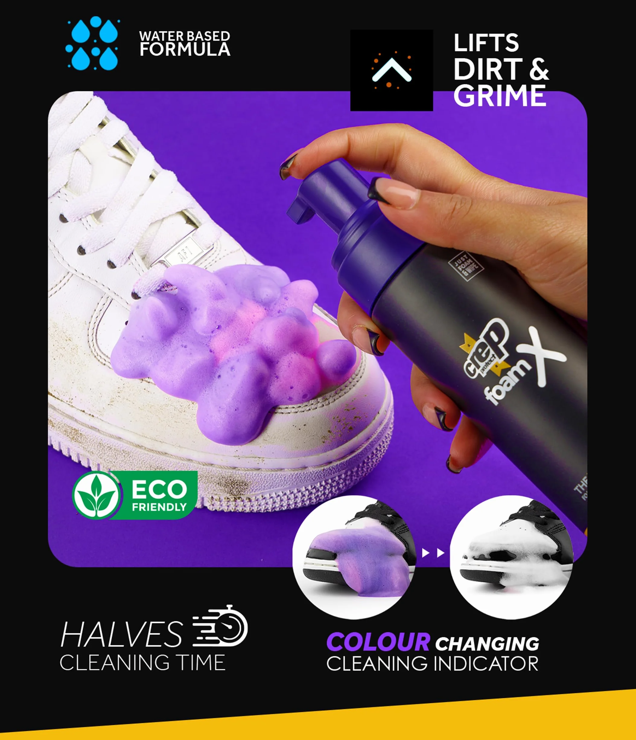Crep Protect FoamX - Detergente per scarpe, 150 ml, formula pronta all'uso per scarpe da ginnastica in pelle, tela, nylon