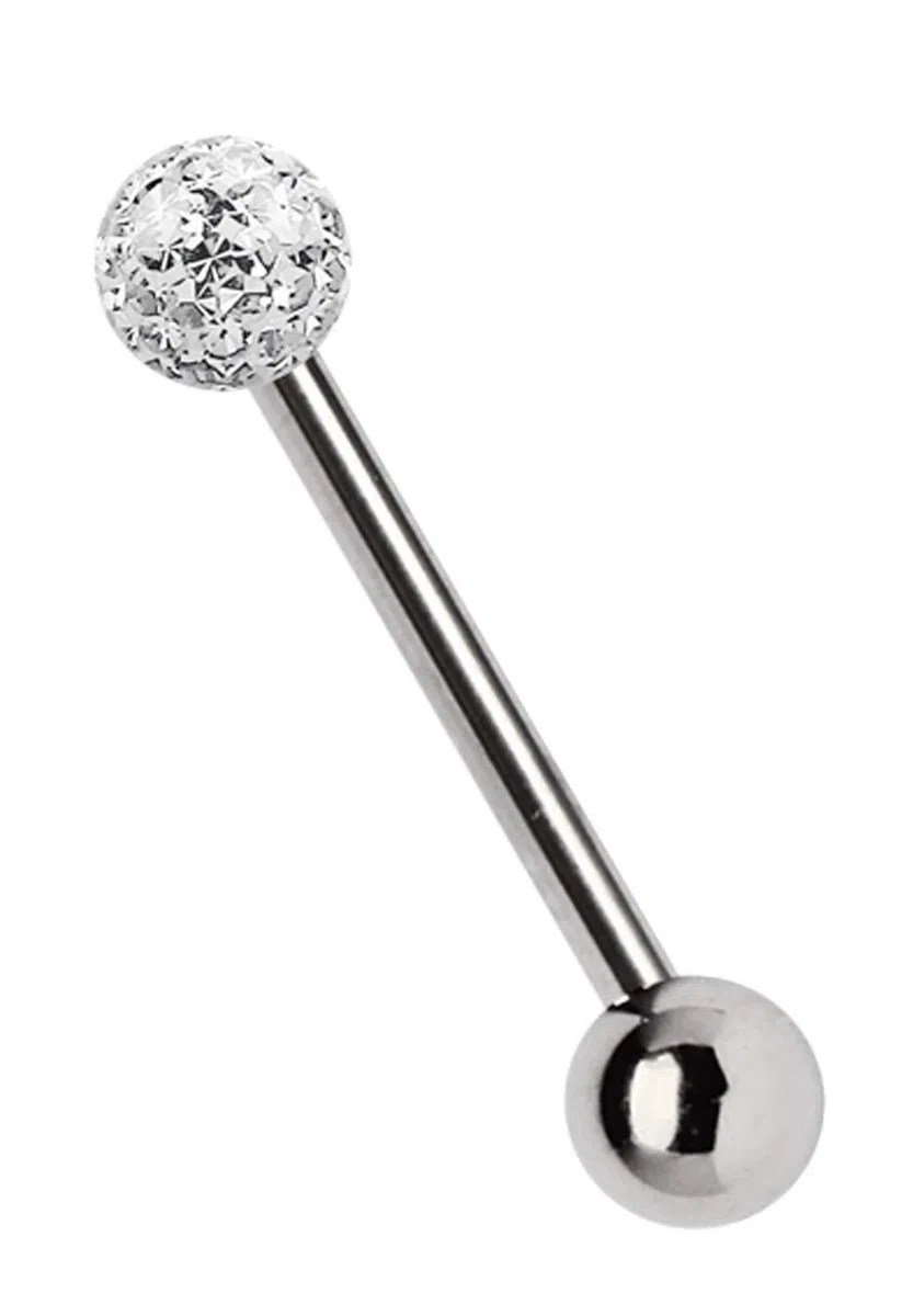 Titan Piercing per lingua Asta in 1,6 mm di spessore a scelta di 12 – 20 mm lunghezza con resina epossidica sfera in vetro trasparente, colore: trasparente, cod. E-ST15-41