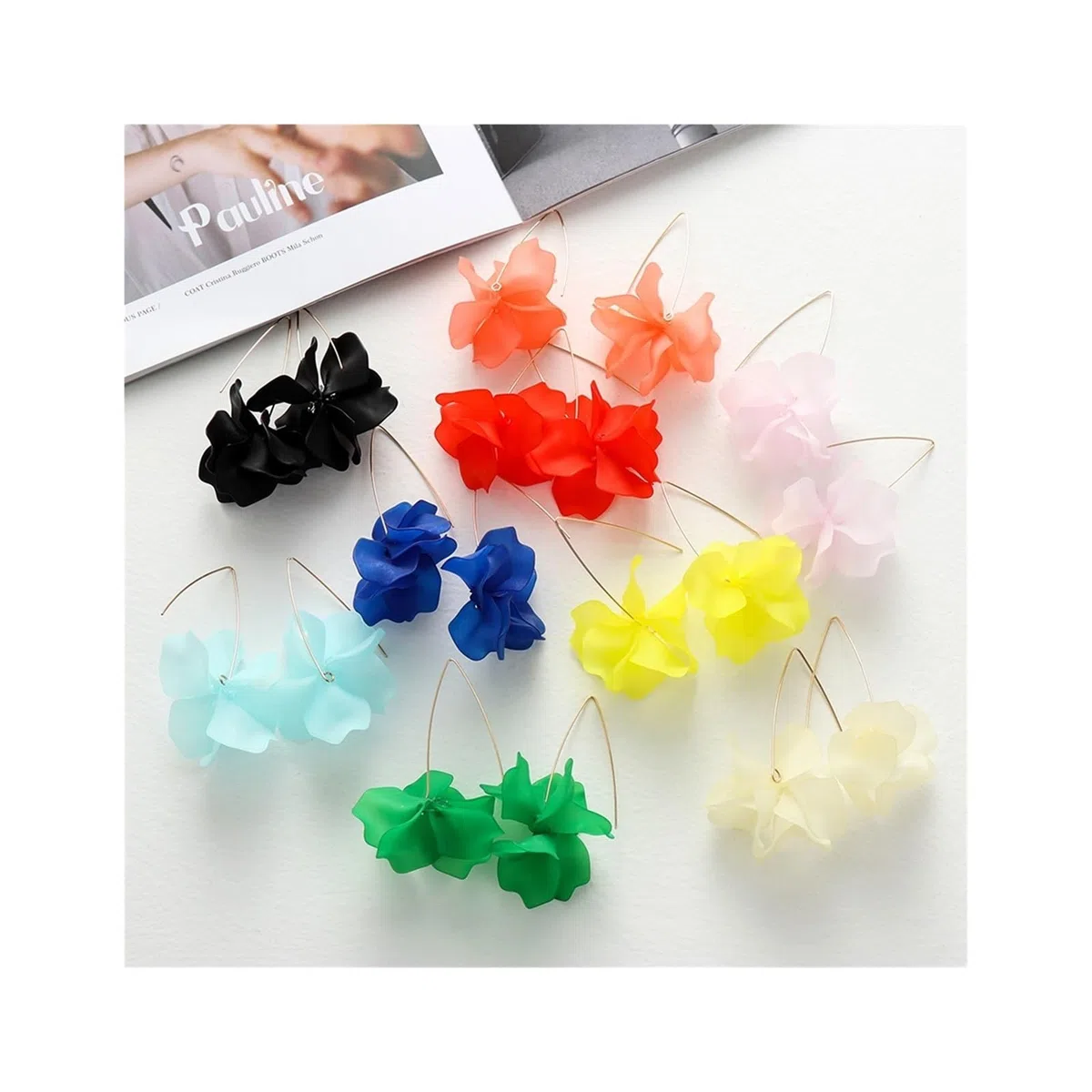 1 Paio di Design colorato Fiore in Resina Lunga Lunghe boemi Fatti a Mano a Sospensione per Le Donne Gioielli