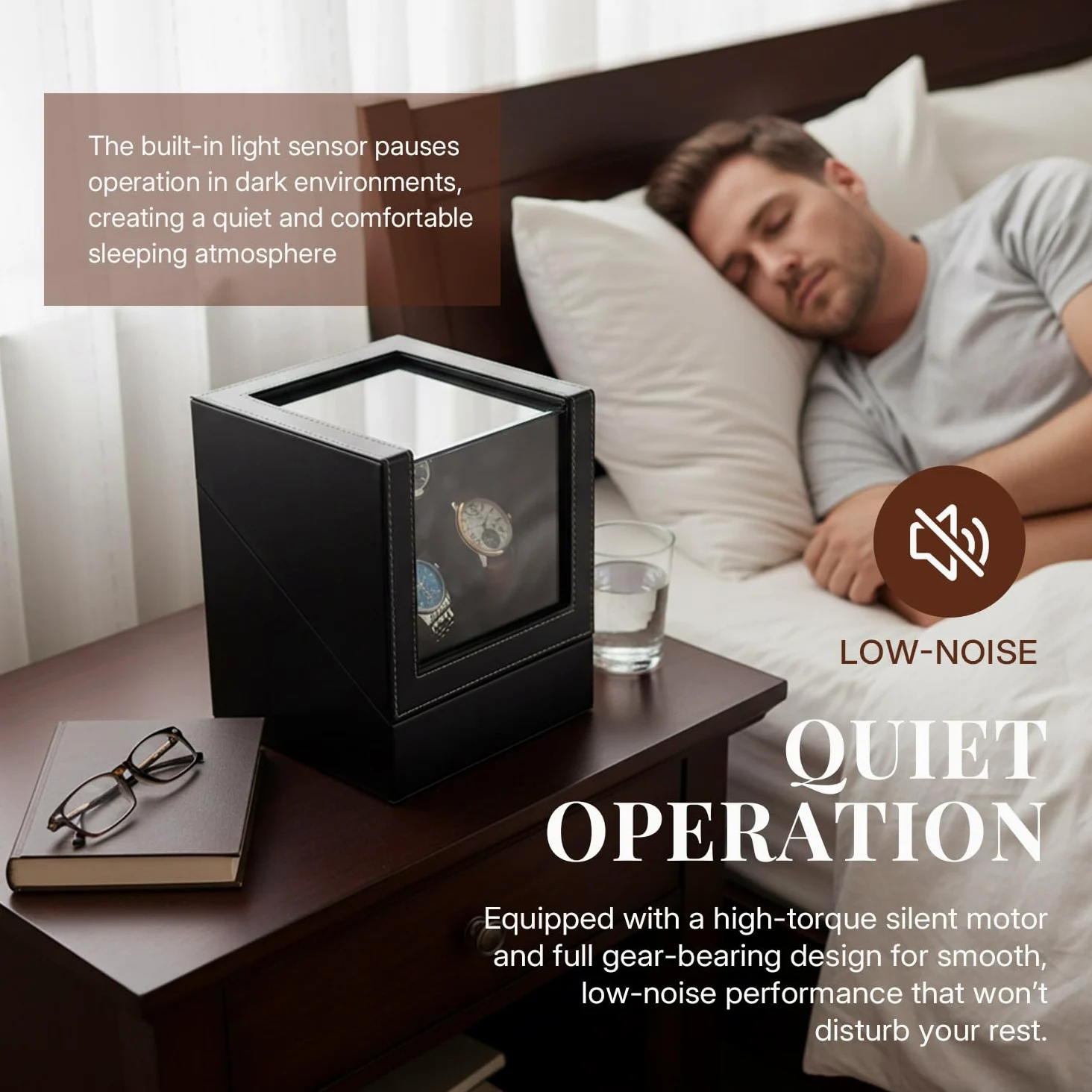 Mcbazel Remontoir Automatico per Orologi - Scatola in Pelle, Motore Silenzioso, 2 Modalità di Rotazione, Scatola Espositiva per Collezione di Orologi