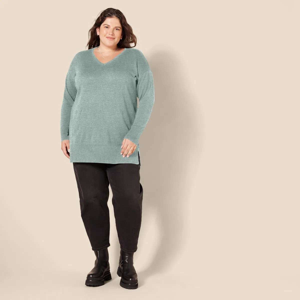 Amazon Essentials Maglione A Tunica Leggero A Maniche Lunghe Con Scollo A v (Disponibile In Taglie Forti) Donna
