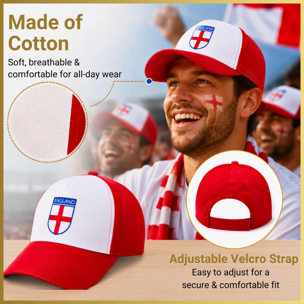 SHATCHI 20 Cappellini da Baseball, Tifosi Dell'Inghilterra, Accessori Regolabili per Rugby Calcio Coppa del Mondo di Cricket, Rosso e Bianco, Etichettalia Unica Unisex-Adulto