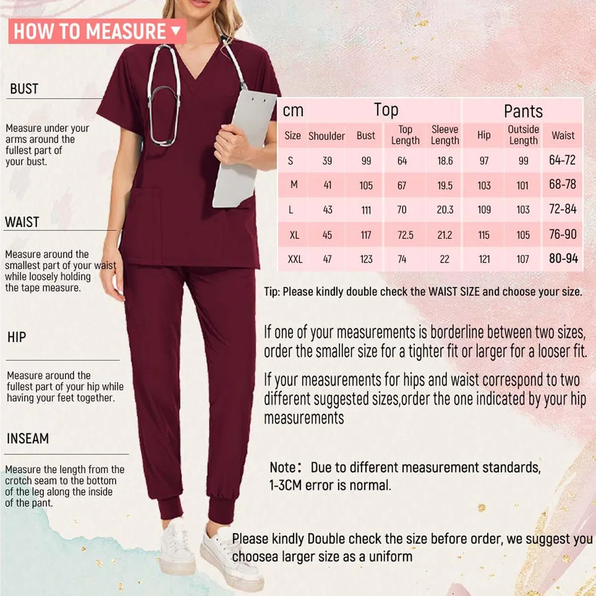 TISHITA Set di 2 Divise Mediche Da Donna Geuniform: Casacca a Maniche Corte, Pantaloni Da Jogging con Elastico in Vita, Pratiche Tasche, Leggere, Ideali per O