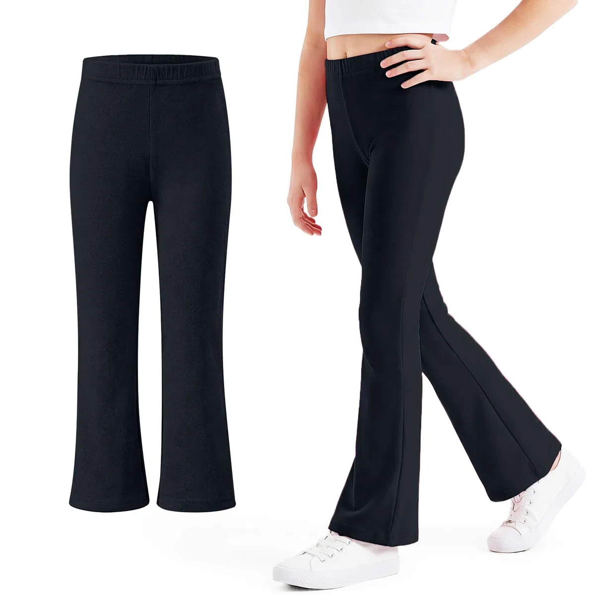 Leggings Flared Bambina Cotone a Zampa Pantaloni Svasati Traspirante Comodi e Morbidi Leggins Elasticizzati Casual Bootcut Sportive Danza Ragazze Abbigliamento per 7-16 Anni