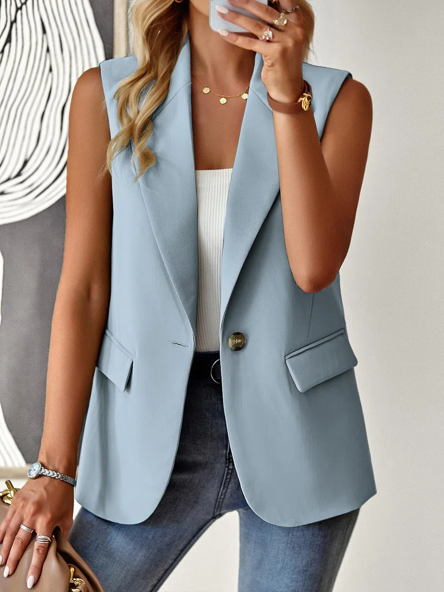 ALSOGO Blazer, gilet da donna senza maniche, sportivo, elegante, tinta unita, blazer, giacca da negozio, da ufficio, con risvolto aperto, per il tempo libero, con tasca