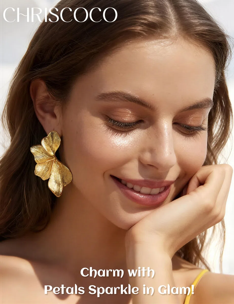 Chriscoco Orecchini Fiore Argento 925 Spillone Placcati Oro 14K Orecchini Statement Grandi Ipoallergenici Orecchino a Fiore Pendenti Donna Petalo Leggeri Gioielli Boho