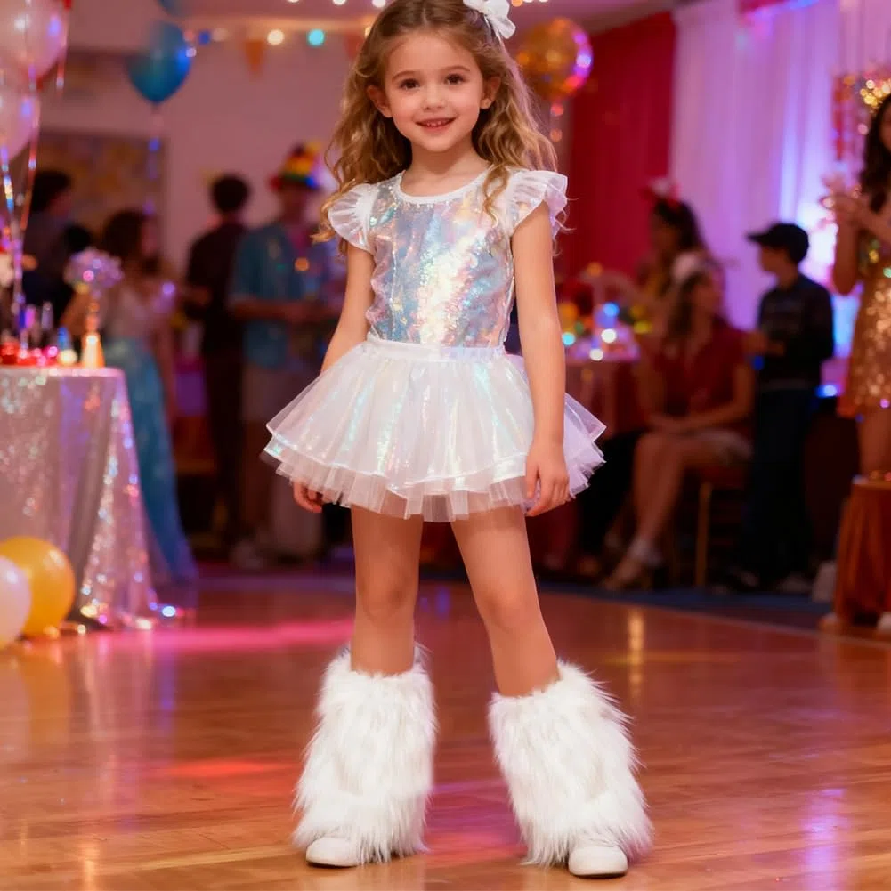 EQLEF Scaldatori per gambe in pelliccia per bambini 6-10 anni, Scaldatori per gambe invernali in pelliccia per bambini con fodera Stivali in elastici Mancette per festa in costume
