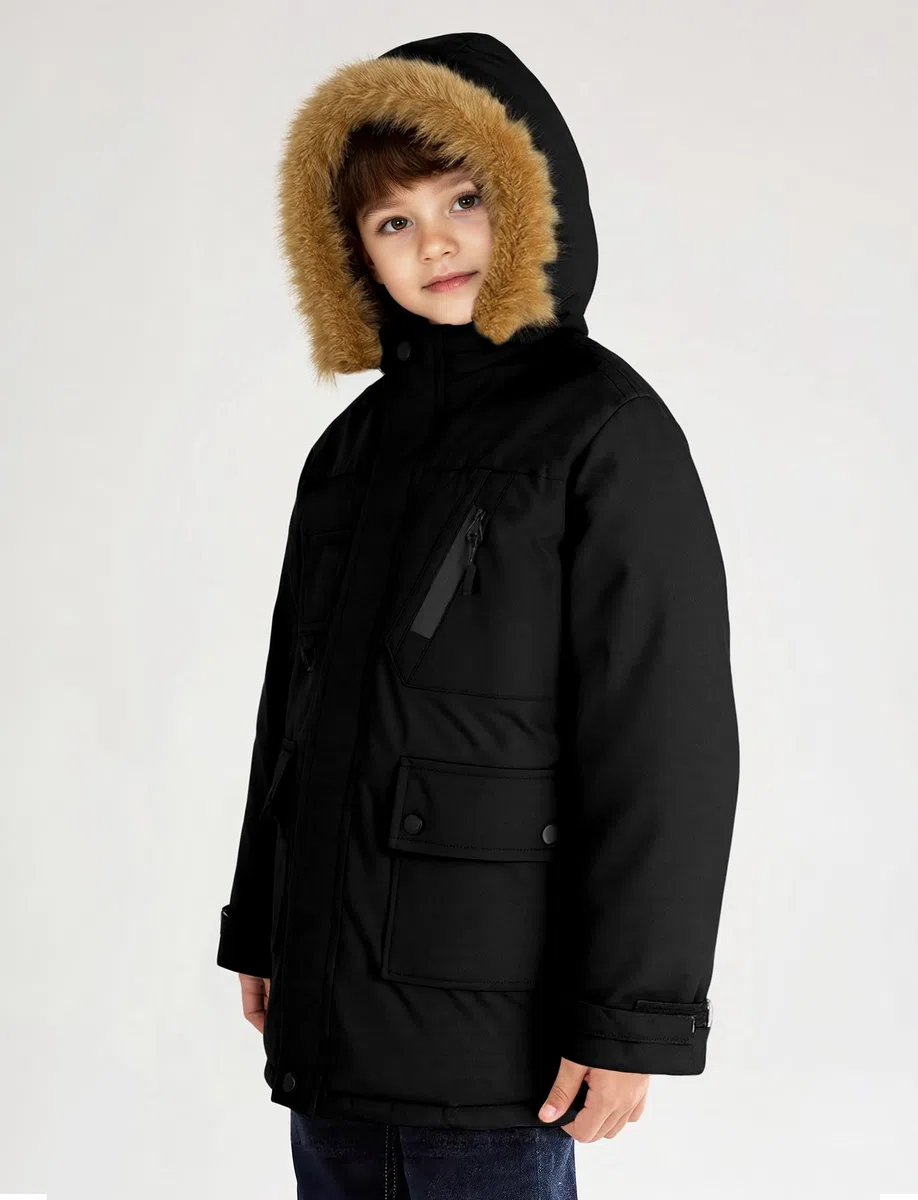 SEAUR Parka in tinta unita per bambini, con cappuccio, cappotto invernale comodo, spesso, antivento, abbigliamento per ragazzi, caldo, casual, 5-14 anni