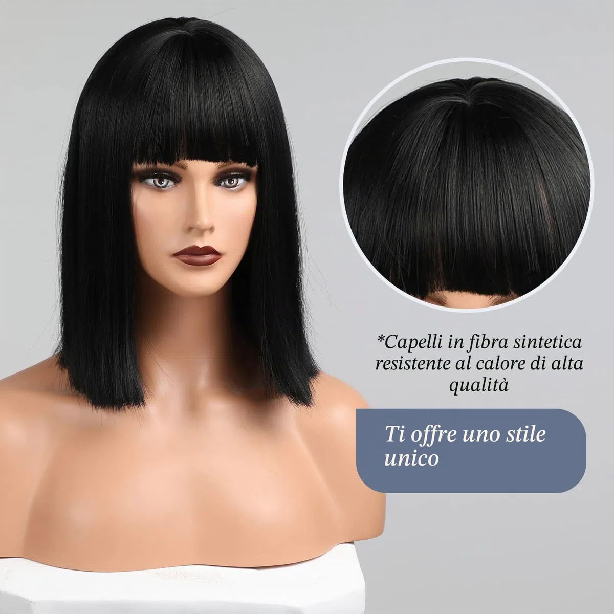 HAIRCUBE Parrucca Black Bob con Bangs, parrucca nera corta per le donne Dritto Bob parrucche resistente al calore Parrucca sintetica resistente al calore Daily Party Party Party Cosplay Uso 12 "