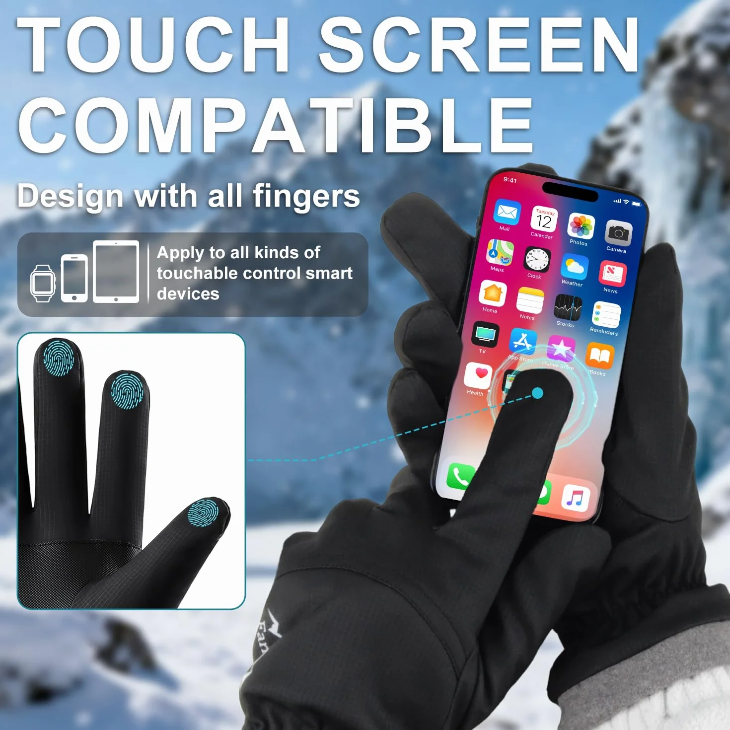 Guanti da sci invernali impermeabili da uomo e da donna, caldi guanti da neve antivento con dita touch screen foderati in pile, guanto per guida ciclismo corsa snowboard