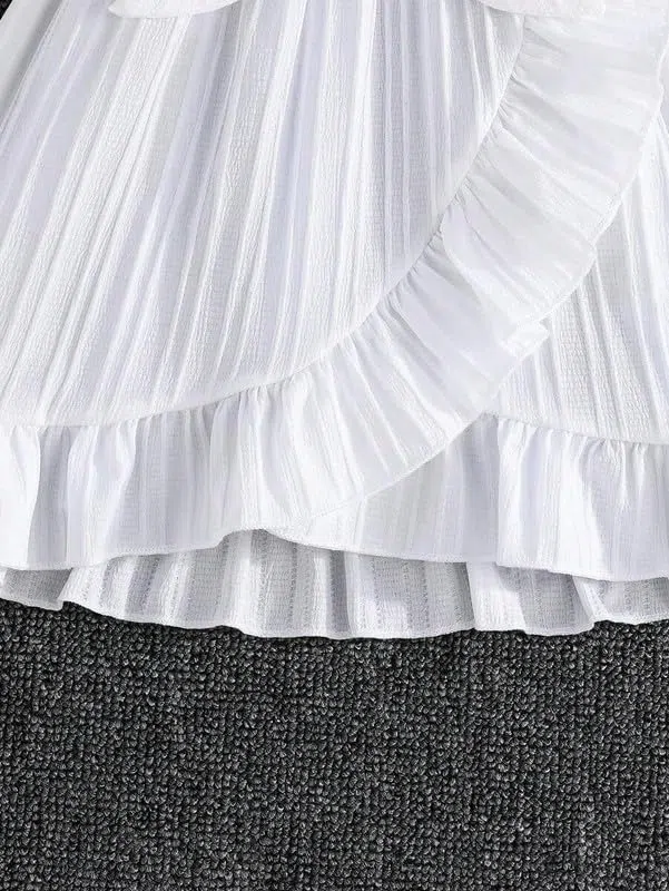 Niren Enterprise Vestito da bambina con volant, maniche a volant, fiocco in vita, elegante abito estivo e per feste di compleanno