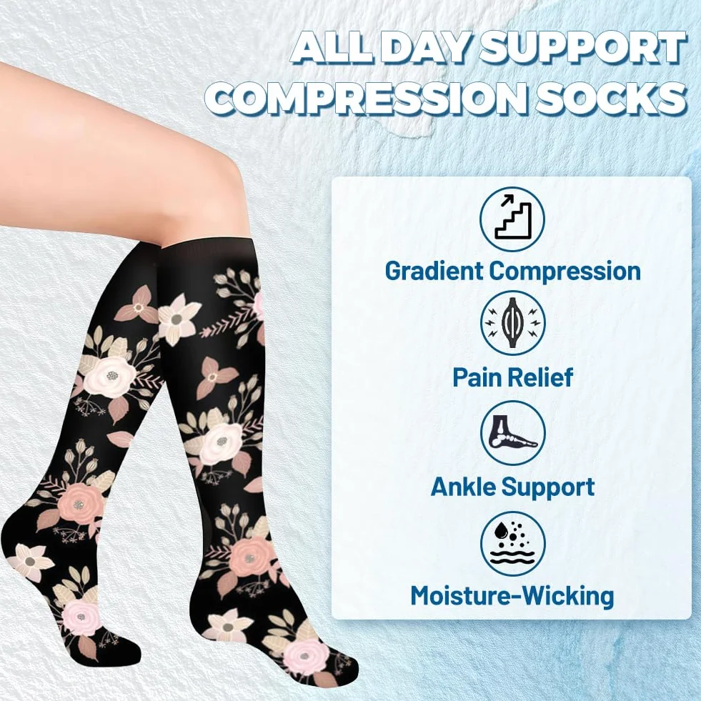 flintronic Calze Elastiche a Compressione Graduata, Calze Compressione Graduata per Donna e Uomo, Traspirante Compression Socks, Miglior Supporto Alla per Atletica,Lavoro,Viaggio e Gravidanza
