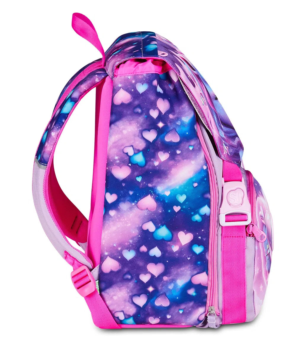 SJ GANG STYLE JAM GANG Zaino Scuola Estensibile PIXIE UNICORN, Rosa, 24L, Zip Laterali, Ali a scomparsa, Pattina scintillante, Tasca frontale, Tasca laterale portaborraccia, Scuola elementare, Bambina