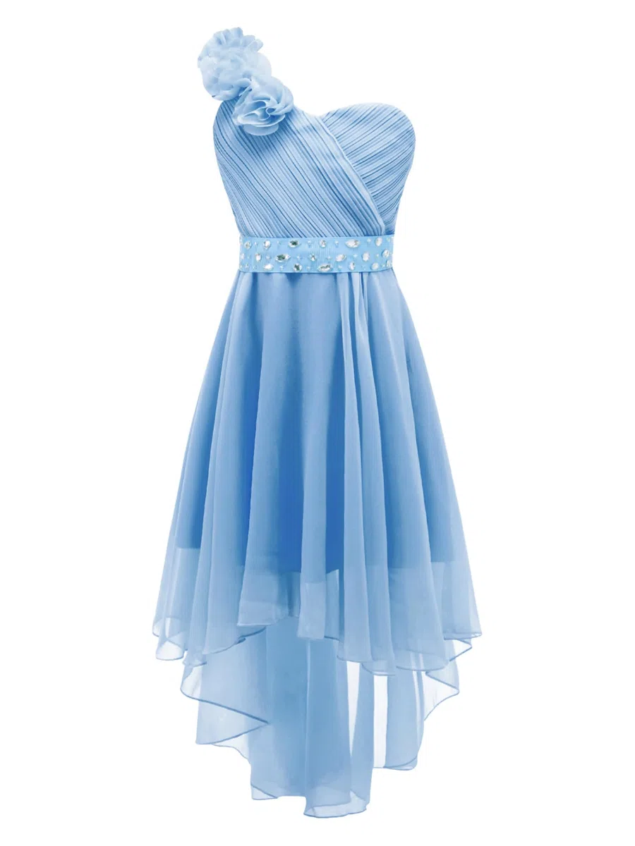 Alvivi Vestito da Festa Ragazza Chiffon Monospalla Bambina Abito da Damigella d'Onore Cerimonia Vestito di Comunione Compleanno Sposa
