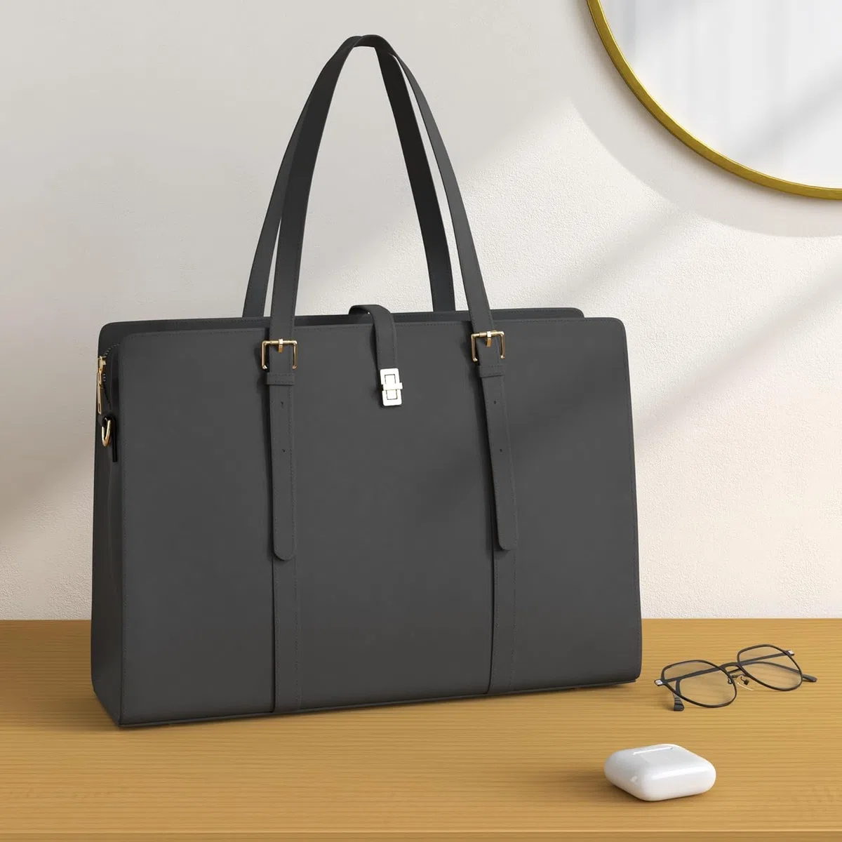 IGOLUMON Grande Borsa Lavoro Donna Porta PC 15.6 Pollici per PC Computer Impermeabile Università Scuola Tote a Tracolla Shopper in Pelle PU per Business Nero