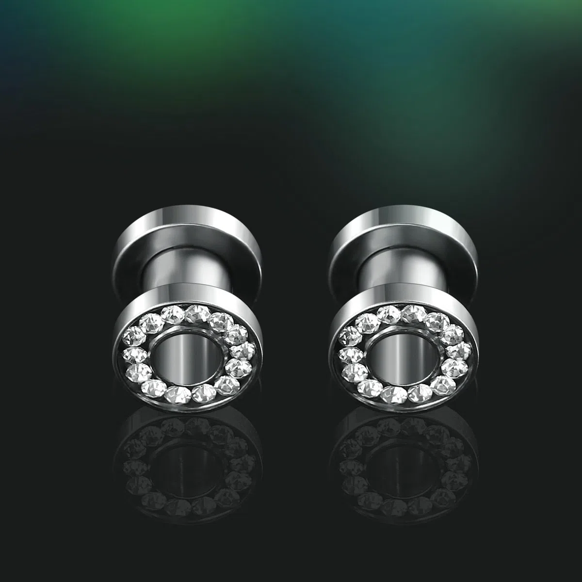 2 Pezzo Tunnel Dilatatore Orecchio Acciaio, Dilatatore Lobo Uomo 4-20mm con Zirconia Cubica Dilatatore Tunnel Argento