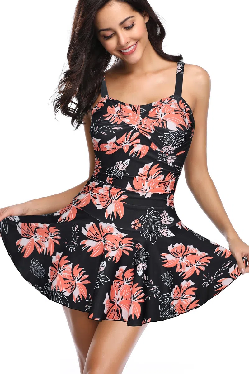 SHEKINI Costumi da Bagno Donna Un Pezzo Ruched Sport Skirted Swimwear Regolabile Vintage Costume Intero Donna Mare Gonna da Spiaggia