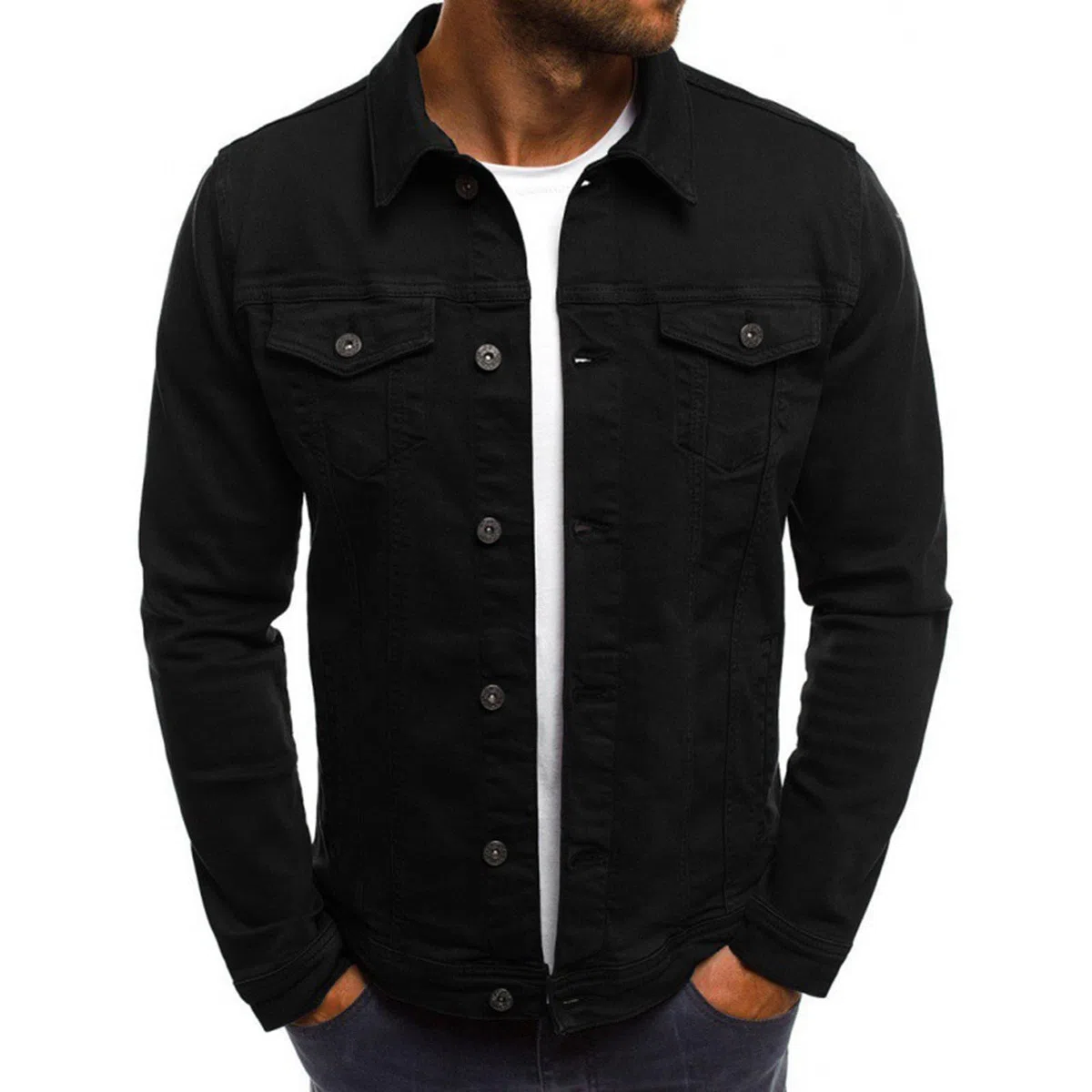 Camicia in denim da uomo a maniche lunghe strappate, slim denim, con tasche, jeans, camicia da uomo, vestibilità normale, a maniche lunghe